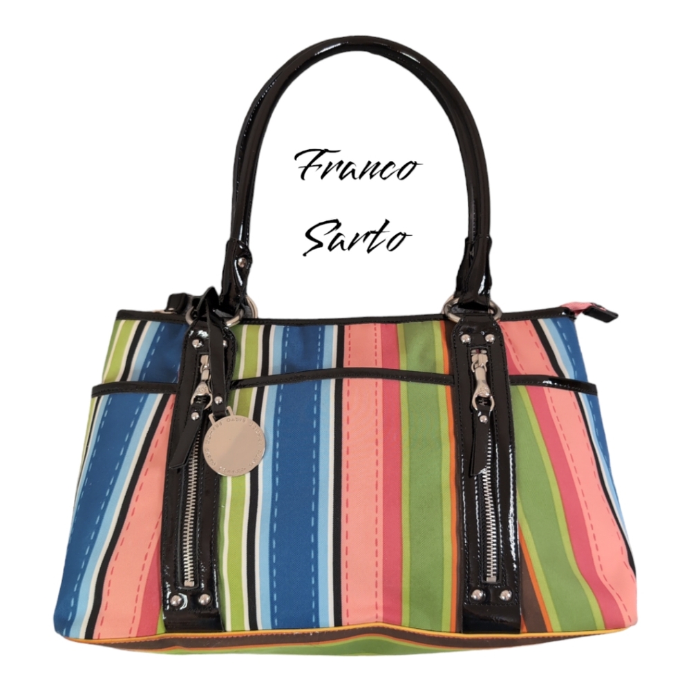 Franco Sarto women's shoulder‎ purse stripes green pink black smartlyte